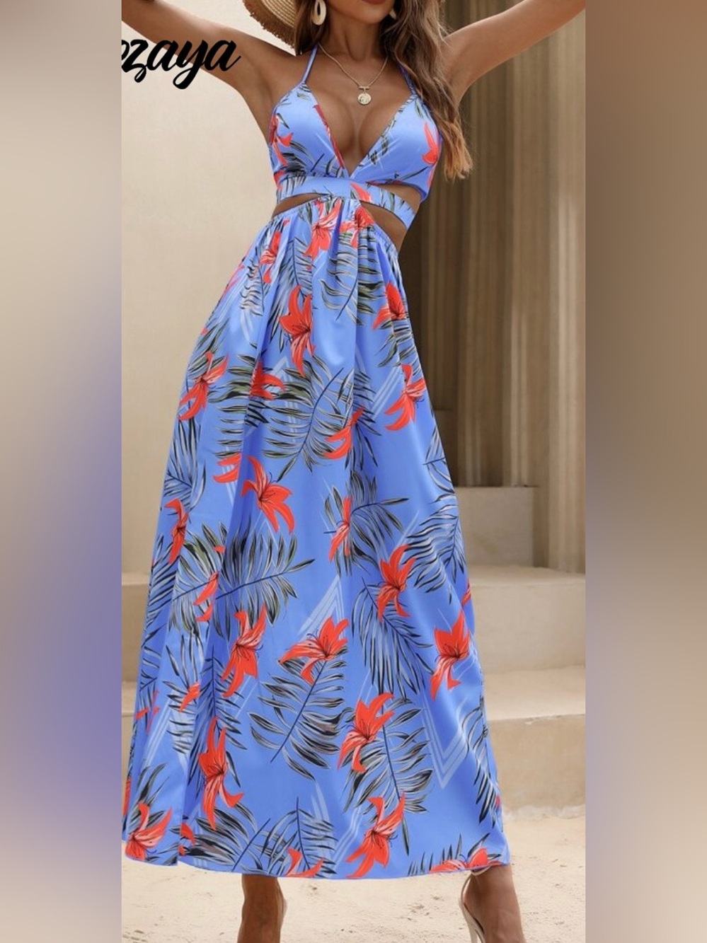 Blue Maxi dress with Floral Print